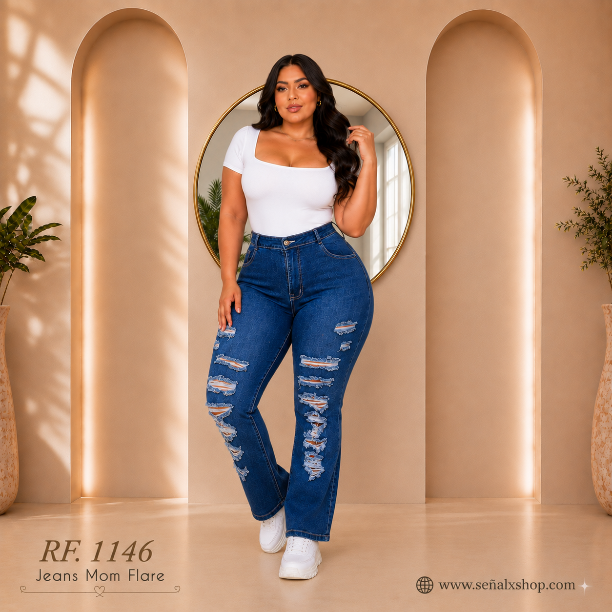 Jeans Mujer Mom Flare Plus  1146