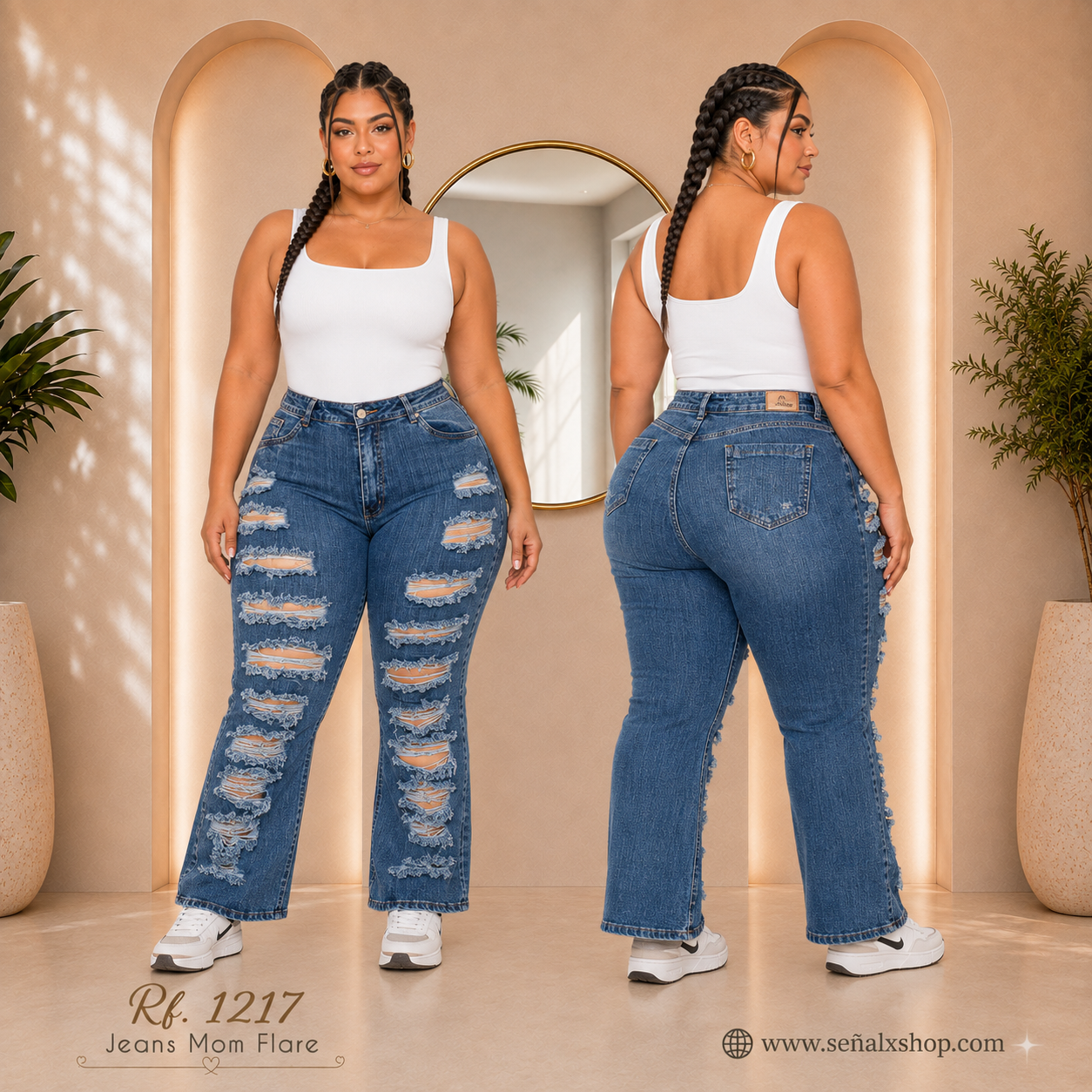 Jeans mujer Mom Flare plus 1217