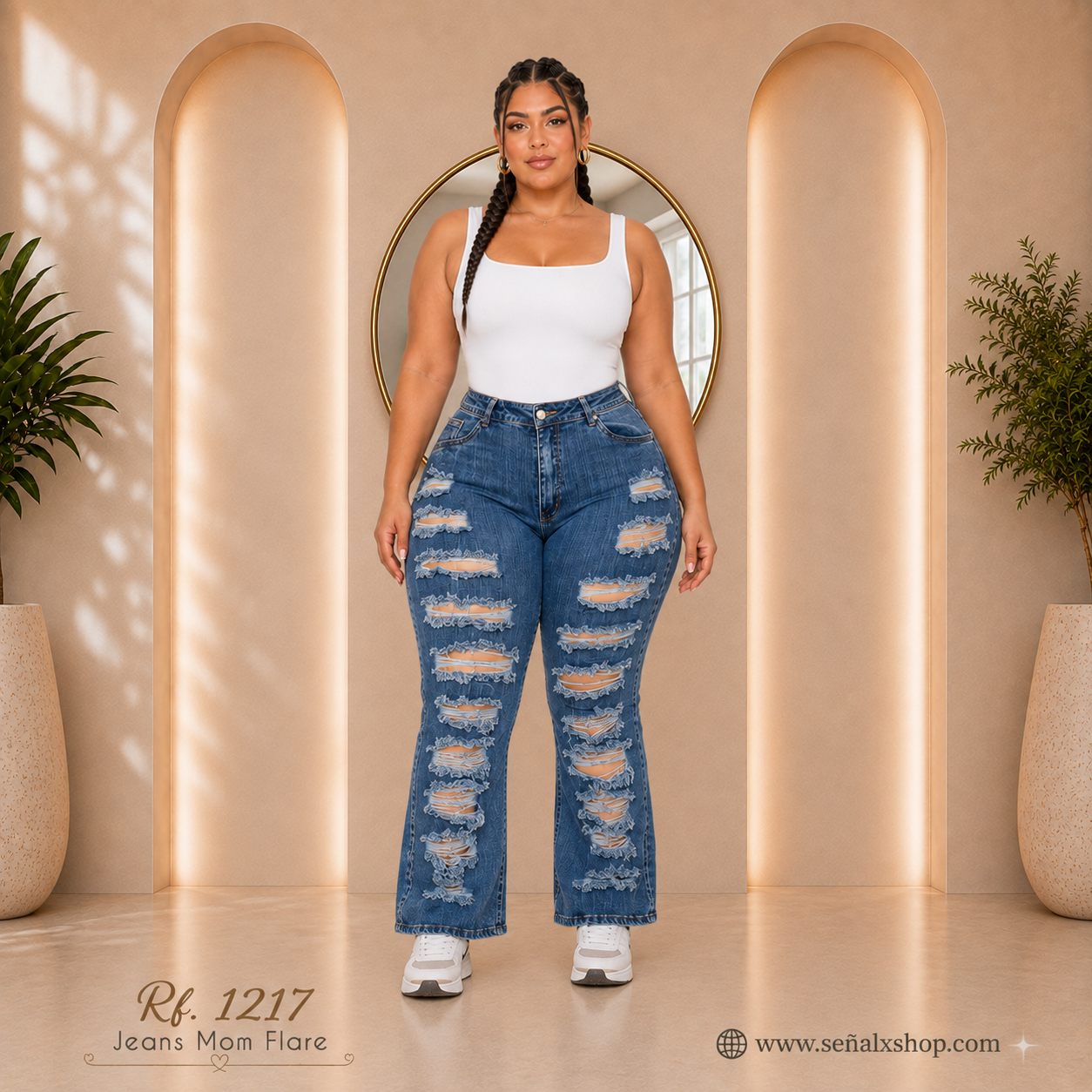 Jeans mujer Mom Flare plus 1217
