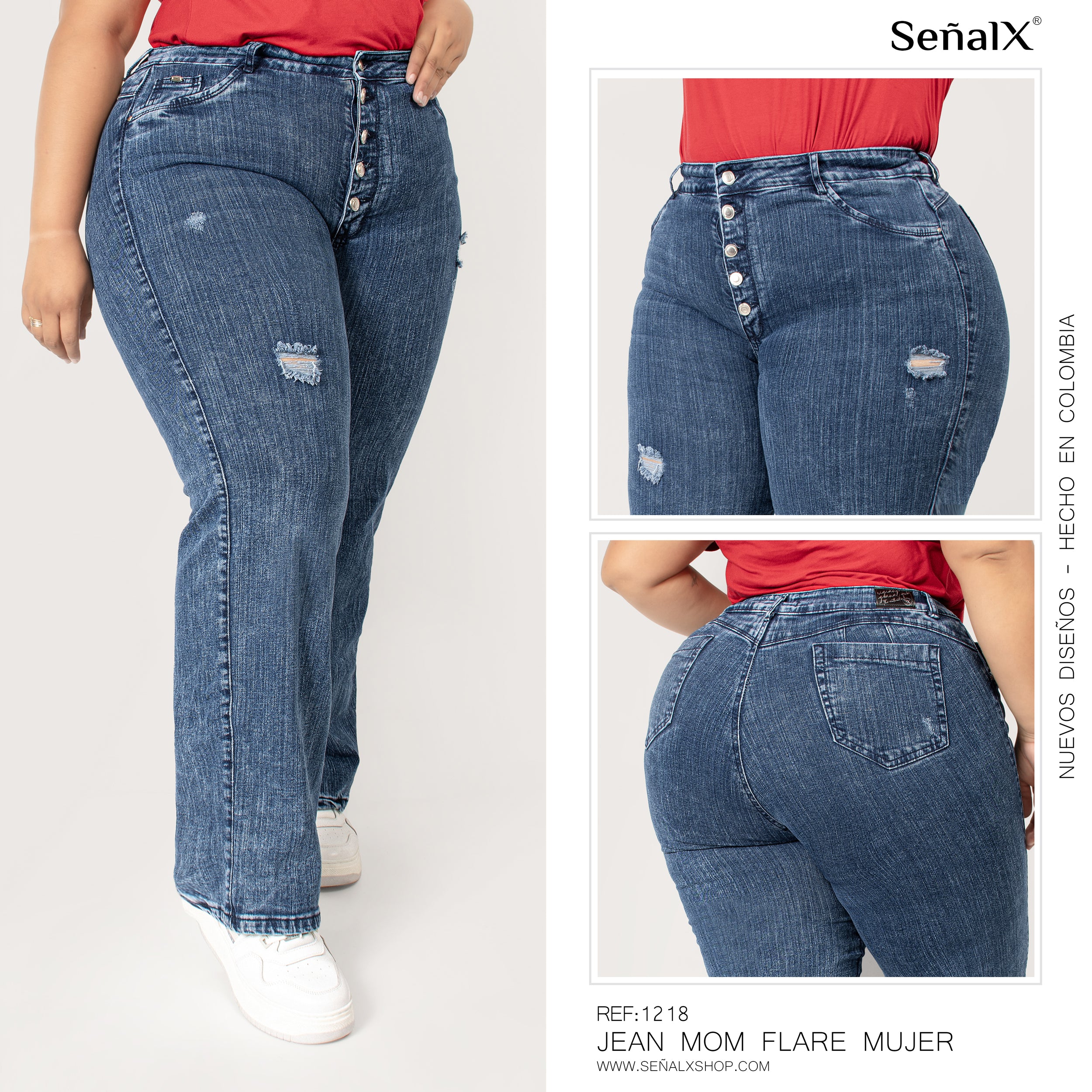Jeans mujer Mom Flare plus 1218